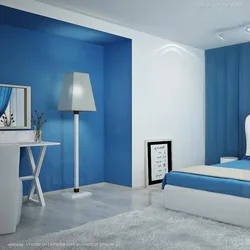 Bedroom interior white and blue