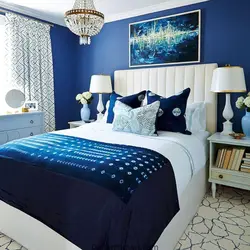 Bedroom interior white and blue