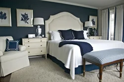 Bedroom interior white and blue