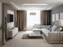 Rectangular living room interior design photo