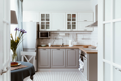 Kitchen Design White With Wood Photo In The Interior