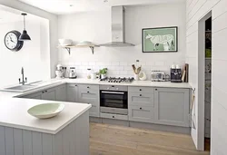 Kitchen design white with wood photo in the interior