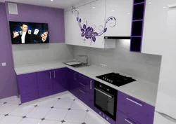 Сиренево серый интерьер кухни