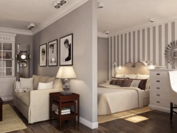 Living room interior with bed in apartment