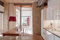 Interior brick kitchen photo