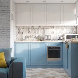 Blue-Gray Kitchen In The Interior