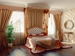 Stylish curtains in the bedroom interior