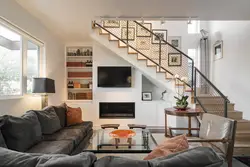 Staircase in the living room to the second floor interior