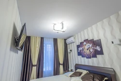 Фото натяжного потолка в спальне матовый