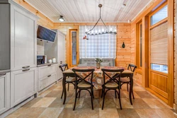 Timber house inside kitchen interior