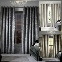 Curtain design for the bedroom with gray wallpaper photo