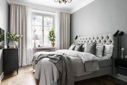 Curtain design for the bedroom with gray wallpaper photo