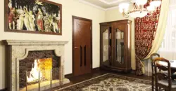 Камині бар қонақ бөлмелері классикалық стильдегі дизайндағы фотосурет