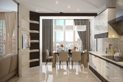 Balkon və pəncərə dizaynı ilə mətbəx qonaq otağı
