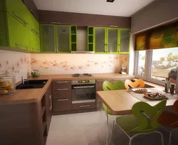 Весь дизайн зелено коричневой кухни
