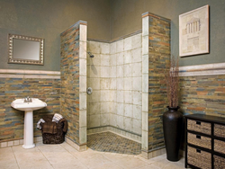 Shower made of tiles in the bathroom photo