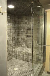 Shower made of tiles in the bathroom photo
