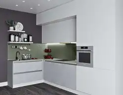 White-gray corner kitchen in the interior