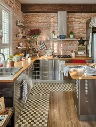 Kitchen interior in brick style