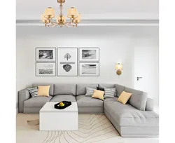 Modern living room and kitchen design in white colors