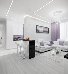 Modern Living Room And Kitchen Design In White Colors