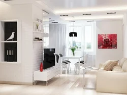 Modern living room and kitchen design in white colors