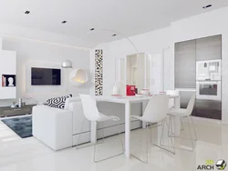 Modern Living Room And Kitchen Design In White Colors