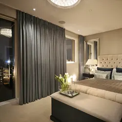 Curtains in a modern bedroom interior