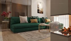 Dark green sofa in the living room photo