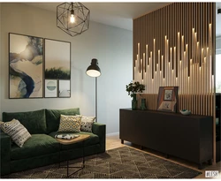 Living Room With Slats On The Wall Photo
