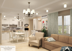 Interior of kitchen and living room together in a house