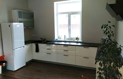 Kitchen design without wall cabinets with window