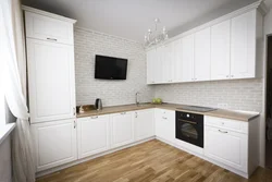 Kitchen design without wall cabinets with window