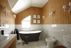 Wooden bathroom design photo