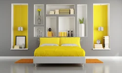 Bedroom interior in yellow tones photo