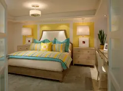 Bedroom interior in yellow tones photo