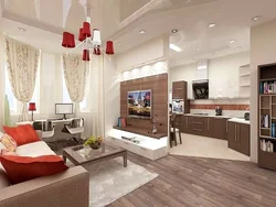 Interior of a living room combined with a kitchen in a modern style photo
