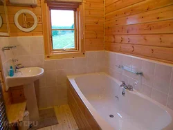 Bathtub Interior In A House Made Of Timber