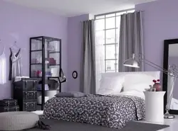 Curtains for bedroom interior with gray wallpaper photo