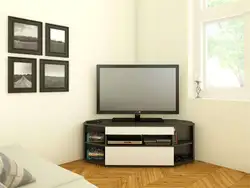 Yashash xonasining ichki qismidagi televizor stendi fotosurati