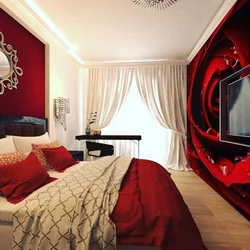 Red bedroom interior