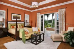 What colors does orange go with in a bedroom interior?