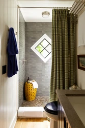 Bathroom design with tray and curtain