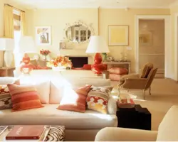 What color goes with terracotta color in the living room interior