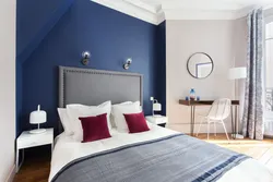 Bedroom in gray blue tones photo design