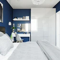 Bedroom in gray blue tones photo design