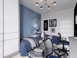 Bedroom in gray blue tones photo design