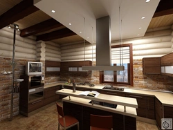 Kitchen design in a modern style in a wooden house