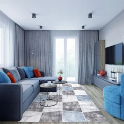 Living room interiors in blue tones photo