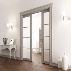 Interior doors in the apartment with glass photo